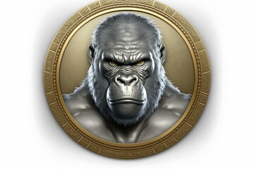 Emblem illustration with a gorilla, white background. Generative AI