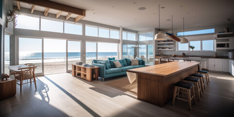 Fototapeta na wymiar Beach house interior design. Generative AI