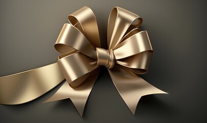  a golden bow with a ribbon on a black background with a shadow of the bow and a shadow of the bow on the side of the bow.  generative ai