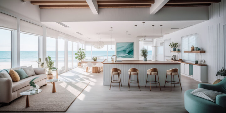 Beach house interior design. Generative AI