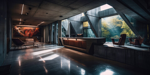 Brutalist interior design. Generative AI