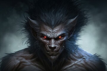 Ghoulish werewolf illustration, anime style. Generative AI