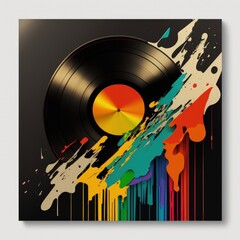 Obraz premium Old colored vinyl record illustration, 80s and 90s concept. Generative AI