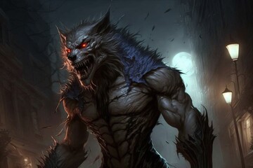 Fototapeta na wymiar Ghoulish werewolf illustration, anime style. Generative AI