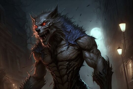 Ghoulish werewolf illustration, anime style. Generative AI