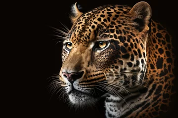 Foto op Plexiglas jaguar face on black background Generative AI © Melinda Nagy