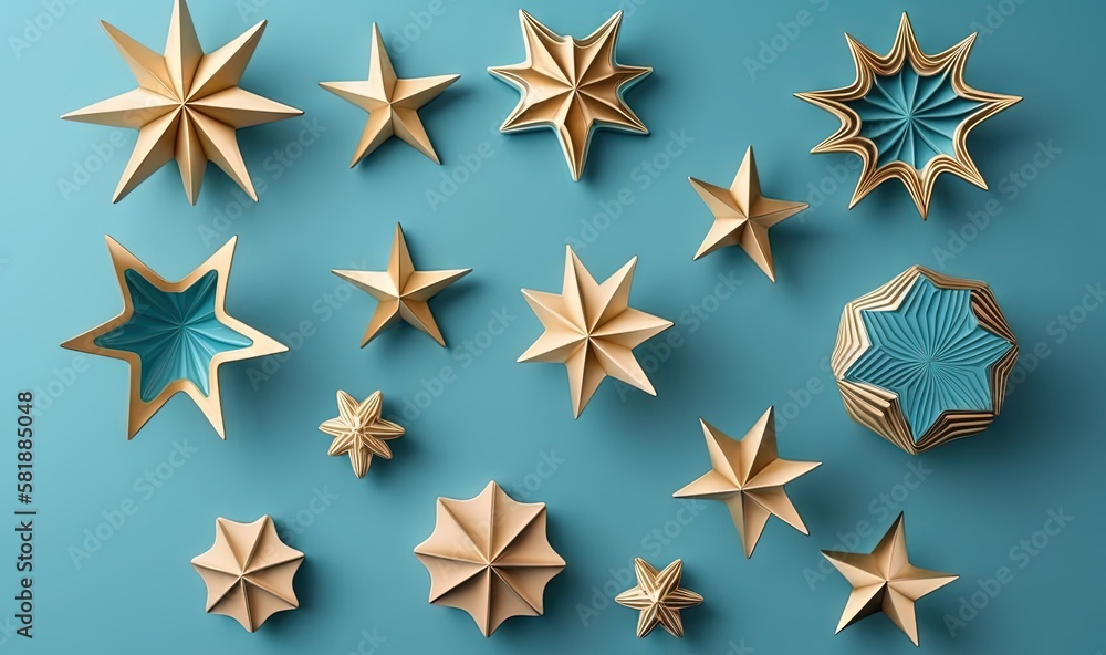 Aufkleber a group of paper stars on a blue background with a blue background and a few smaller ones in the mid