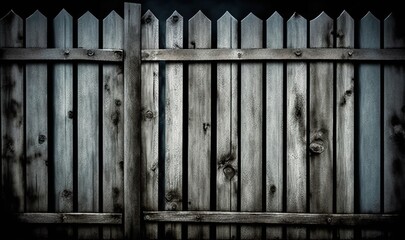  a wooden fence with a black background and a black background with a white fence and a black background with a white fence and a black background.  generative ai