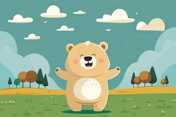 Obraz na płótnie Canvas Happy cute bear cartoon. Generative AI