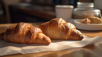 Fresh croissants in a cafe. AI