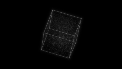 Glowing cube HUD element. Container with particles. Plexus style.