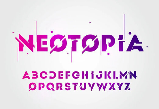 Abstract technology neon font and alphabet vector image