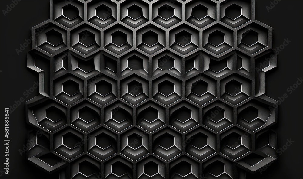 Poster a black background with hexagonal shapes and a black background with hexagonal shapes and a black ba