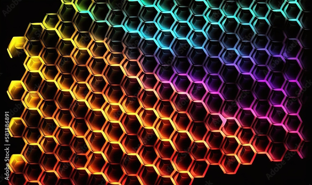 Aufkleber a multicolored hexagonal structure with a black background and a black background with a black backg