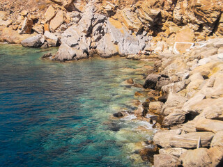 View of port of Sikinos, beautiful small and secluded island in southern Cyclades. Greece.