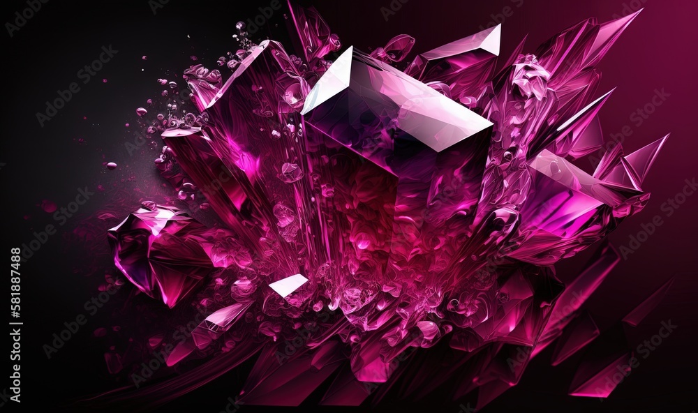 Poster a purple abstract background with a bunch of crystals on it's side and a black background with a red