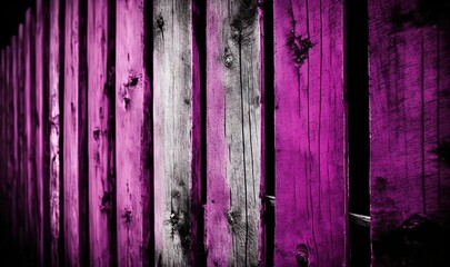  a wooden fence with purple paint painted on the side of it and the fence is made of wood planks and has a metal handle.  generative ai