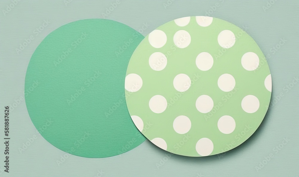 Poster a green and white polka dot paper circle on a blue background with a green circle in the middle of t