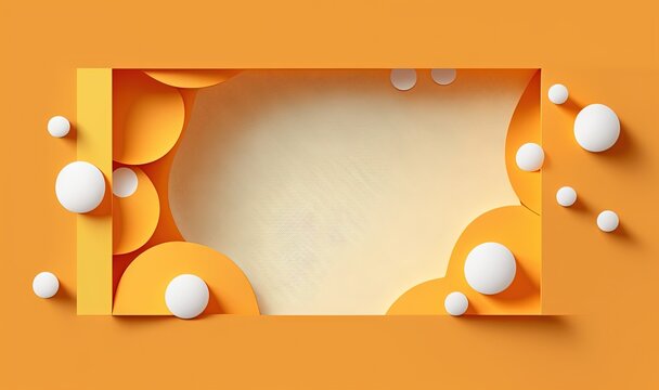  An Orange Background With White Balls And A Square Shaped Paper Cut Out Of The Center Of The Image With A White Background And A White Circle At The Top Of The.  Generative Ai