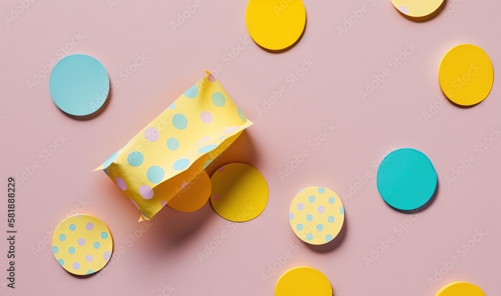 Poster a paper box with a polka dot pattern on it and a yellow paper box with a polka dot pattern on it on 