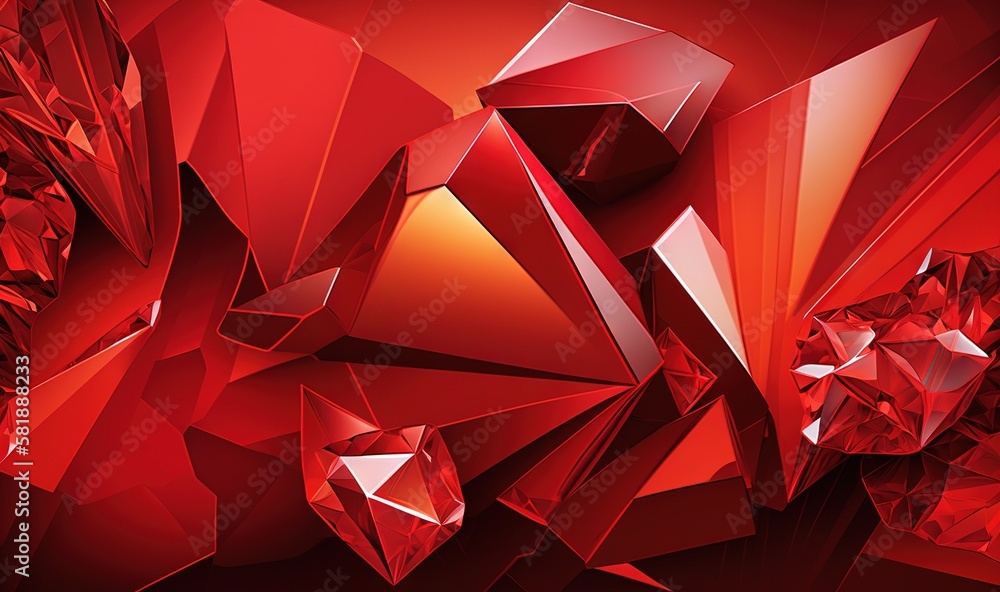 Poster a red abstract background with many different shapes and sizes of diamonds on the bottom of the imag
