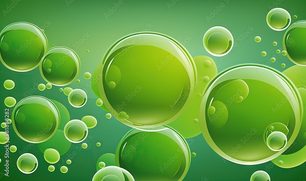 Poster a green background with many bubbles of soapy water and a green background with a green border and a