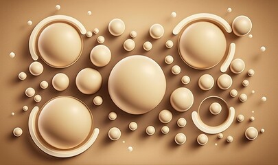  a bunch of bubbles floating on top of a brown surface with a light brown background and a white circle in the middle of the image.  generative ai