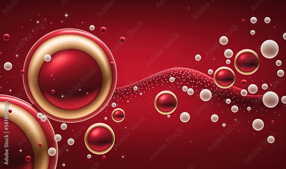Poster a red background with white bubbles and a gold border on the bottom of the image is a red background