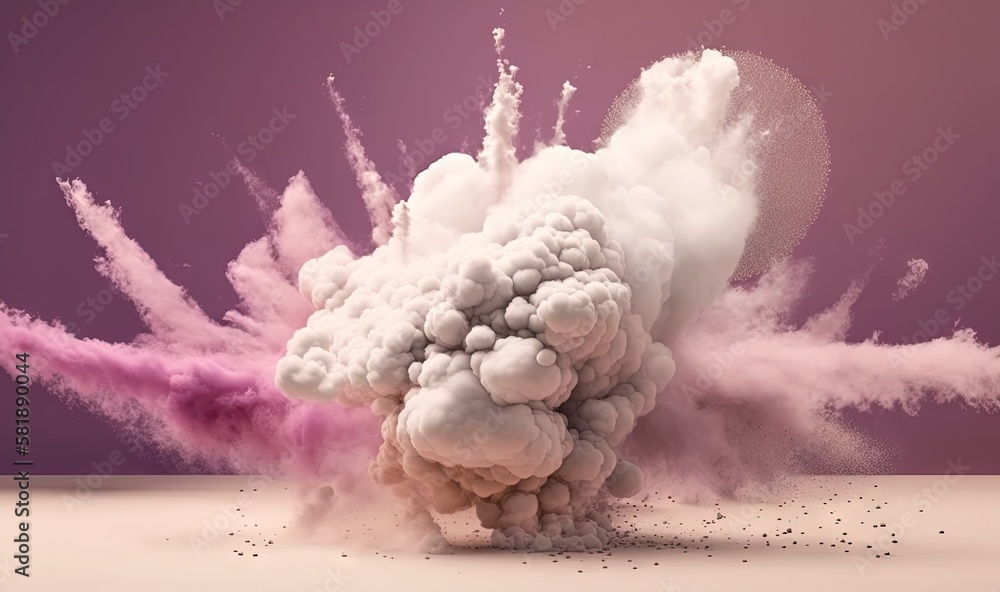 Poster a pink and white cloud of smoke on a purple background with space for text or image or image descrip
