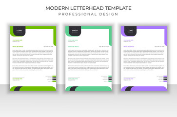 Modern and professional corporate company business letterhead template with three color variation