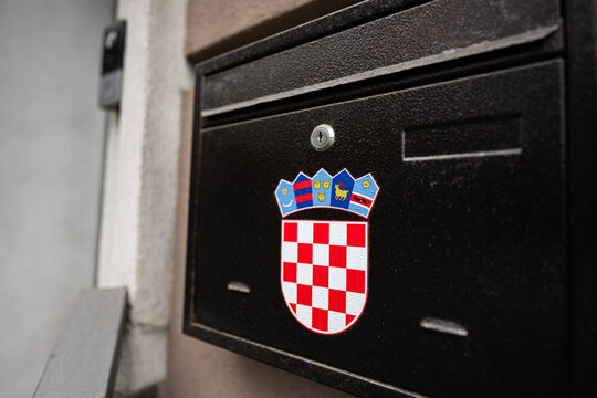 Croatia coat of arms in house mail box. Croatian Embassy.