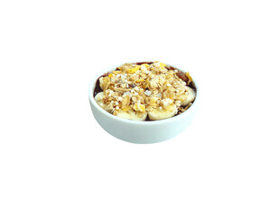 A full bowl of açaí (acai), banana, granola and etc