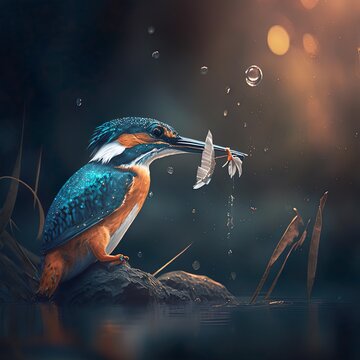 Vogel fischt 