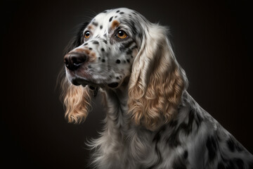 Captivating English Setter Dog on Dark Background: High-Quality Image for Your Home Decor