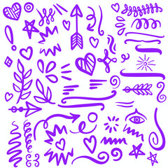 Purple Swirls Swoosh Marks with Vector Hand Drawn Highlighter Accent Line Designs