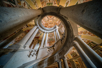 Marvelous frescoed staircase in Farnese Palace in Caprarola, Province of Viterbo, Lazio, Italy.  - obrazy, fototapety, plakaty