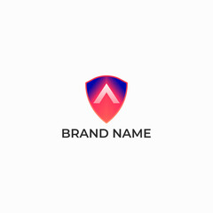 ILLUSTRATION SHIELD WITH TRIANGLE LETTER A GRADIENT COLOR SIMPLE TECH LOGO ICON DESIGN VECTOR