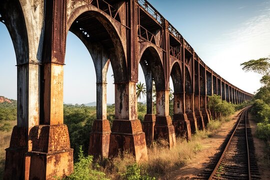 Image of Myanmar's Goteik Viaduct Railroad in Close Up Generative AI
