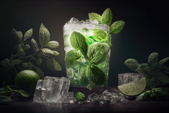 Commercial drink photography illustration created using generative AI.