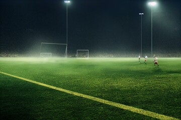Fototapeta na wymiar Epic soccer match on a muddy amateur soccer field, generative ai