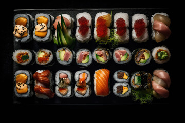 Delicious sushis sets on dark background