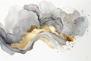 Abstract watercolor background with gold glitter