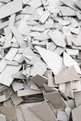 A heap of Shattered ceramic tiles, Renovation Construction Waste.