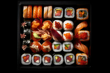 Delicious sushis sets on dark background