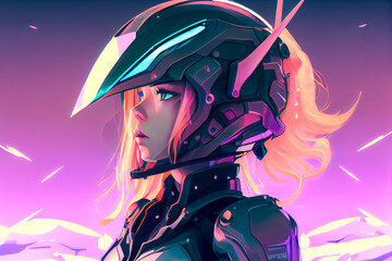 anime girl in a helmet. Generative AI, Generative, AI