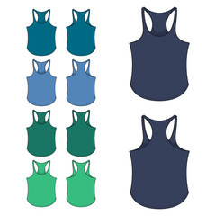 Set of color illustrations with sports blue and green jersey, shirt for fitness. Isolated vector objects on white background. - 581898065