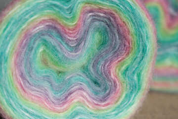 colorful knitting fluffy trhreads with close up