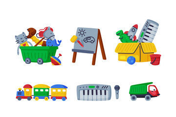 Different Colorful Kids Toy from Nursery Vector Set
