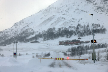 Alpine winter landscape on Hemsedal route in Norway, Europe