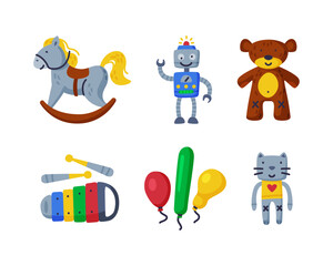Different Colorful Kids Toy from Nursery Vector Set